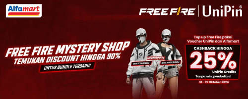 Free Fire Mystery Shop Diskon hingga 90% – Top Up Free Fire Pakai Voucher UniPin di Alfamart CASHBACK hingga 25% UniPin Credits!